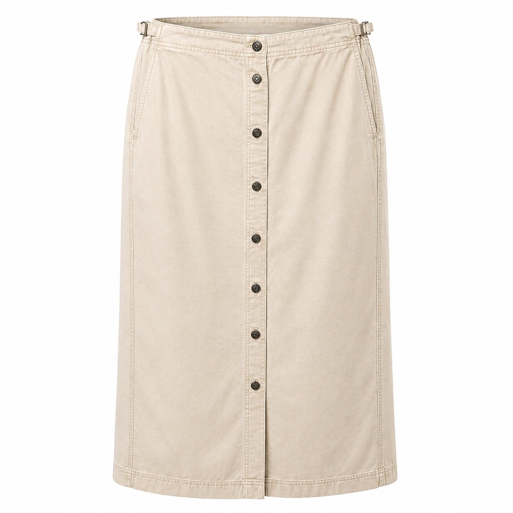 Y2K Lauren Ralph Lauren Cotton Button Front Midi Skirt Size 16 Khaki Cinch Side - Picture 1 of 11